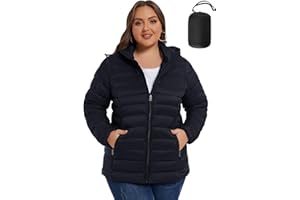 ANOTHER CHOICE Plus Size Packable Puffer Coat for Women, Light Weight Winter Jacket with Hood