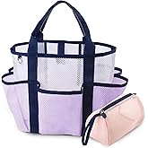 CaCTOUR Mesh Beach Bag, Stylish Beach Tote with Small Mesh Shower Caddy, Packable Tote Bag for Beach Cruise Pool Vacation Essentials(Purple)
