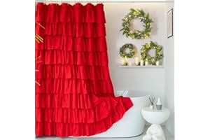 WestWeir Red Ruffle Shower Curtain, Cute Girly Bath Curtains, Christmas Theme Bathroom Decor, Luxury Boho Textured, Pretty Vintage Farm Chic, Elegant & Festive Design, Easy Clean, Double Layer, Opaque