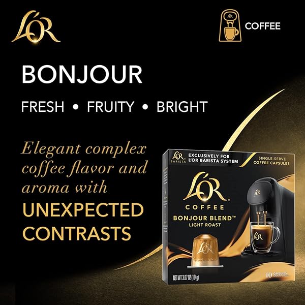 L’OR COFFEE PODS, 10 COUNT BONJOUR LIGHT ROAST BLEND, SINGLE-SERVE ALUMINUM COFFEE CAPSULES COMPATIBLE WITH THE L’OR BARISTA SYSTEM, 10 COUNT (PACK OF 1)