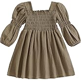 Toddler Girl Smocked Dress Lantern Long Sleeve Solid Color Casual A Line Little Girl Dresses Fall Winter Clothes