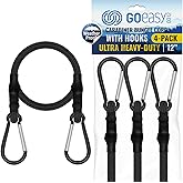 GOEASY0312 Carabiner Bungee Cords with Hooks Heavy Duty - 12" Elastic Bungee Cords With Carabiner Hooks 200 LBS Max Break Strength, UV Resistant for Camping, Tarps, Bike Rack, Tent, Car - 4pcs (Black)