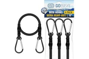 GOEASY0312 Carabiner Bungee Cords with Hooks Heavy Duty - 12" Elastic Bungee Cords With Carabiner Hooks 200 LBS Max Break Strength, UV Resistant for Camping, Tarps, Bike Rack, Tent, Car - 4pcs (Black)