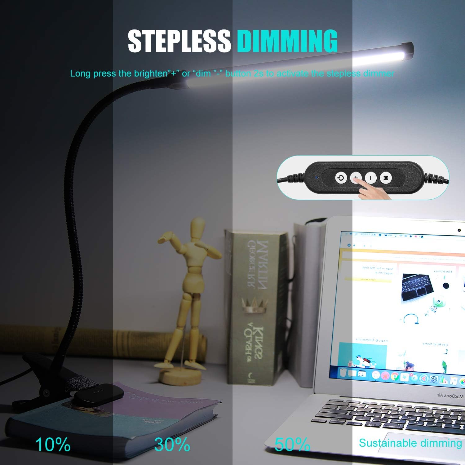 Upgrade Led Clip On Light, 33 Illuminations Kids Book Lights for Reading in Bed, Desk Lamps with USB Charging Port, Clamp Light Bedbesides Headborard, Stepless Dimmer/ Auto Memory/Off Delayer - - 