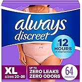 Always Discreet Adult Incontinence Underwear for Women and Postpartum Underwear, XL, up to 100% Bladder Leak Protection, 64 C