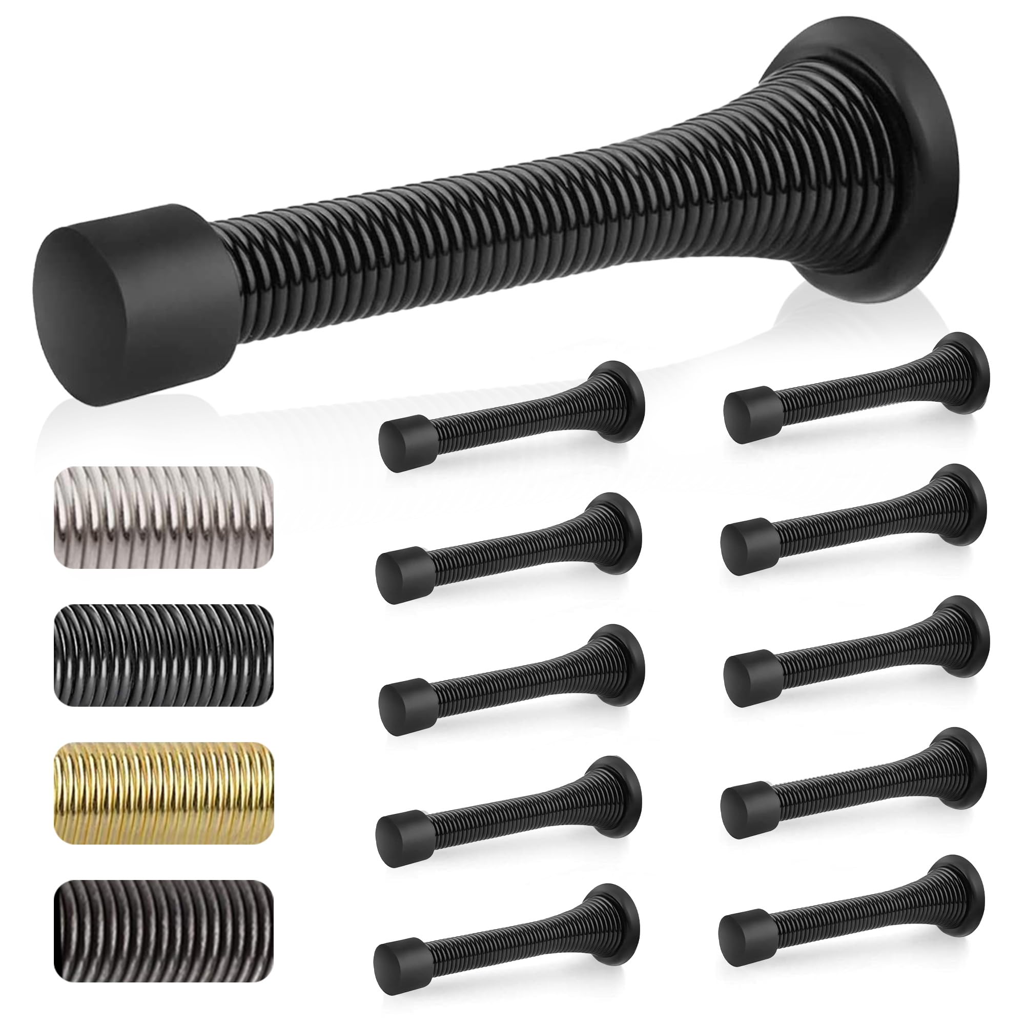 Photo 1 of 10 Pcs Large 3.35" Black Spring Door Stoppers for Bottom of Door with Rubber Bumper Tips | Black Door Stops for Wall | Baseboard Door Stopper Spring | Door Wall Stopper