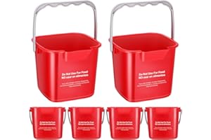 ROSHTIA 6 Pcs 6 Quart Cleaning Bucket Small Sanitizing Square Bucket Detergent Pail for Home Commercial Restaurant Kitchen Office School(Red)