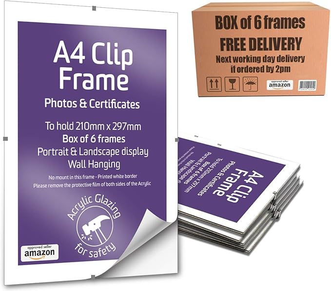 A4 Clip Frames Box of 6 Acrylic Fronts Wall Hanging Frame 210 x 297mm Amazon.co.uk