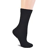 Yomandamor Women's 5 Pairs Non-Binding Cotton Crew Diabetic/Dress Socks with Seamless Toe and Cushion Sole