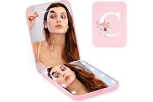 BUGARORE Personalized Valentine’s Gifts for Women, Mother’s Day Initial Compact Mirror with Light,Preppy Gifts LED Mirror,1X/3X Magnifying Travel Mirror, Mini Folding Makeup Pocket Mirror for Girls/ Mom/Mother
