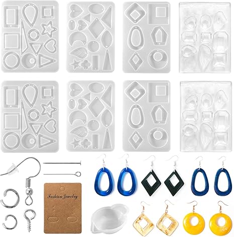 Amazon Co Jp Diy エポキシ樹脂 Uvレジン シリコンモールド イヤリングレディース アクセサリー ジュエリーモールド 4セット8個 45種類 半透明 手作り オリジナル ギフト キーチェーン 鍵 スマホケース 飾り 新年会 新年 プレゼント おしゃれ ホビー