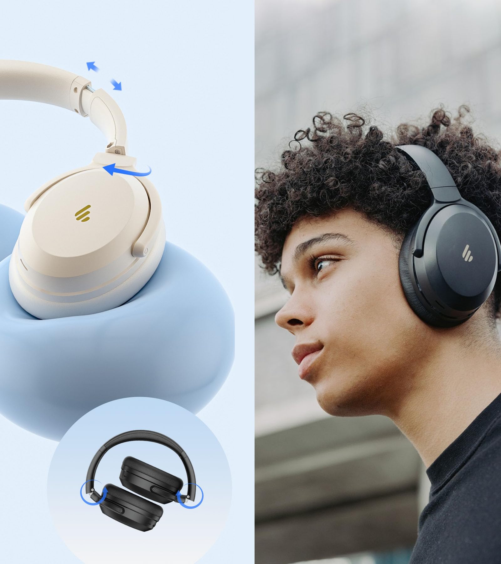 Edifier WH700NB Pro Kabellose Over-Ear Kopfhörer mit -43dB Aktiver Geräuschunterdrückung, Hi-Res Audio, AAC, Bluetooth V5.4, Multi-Point-Verbindung, AI-Klare Anrufe, Schnellladung, Faltbar - Elfenbein 8