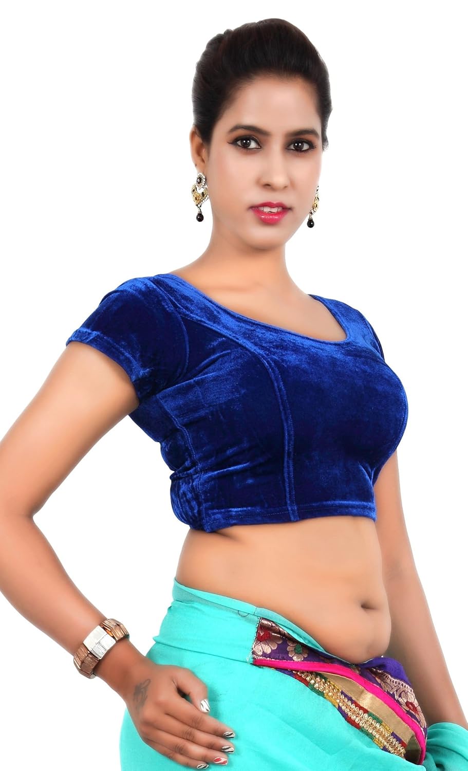 louis fashion velvet fabric women blouse (2074-bl-blue01)