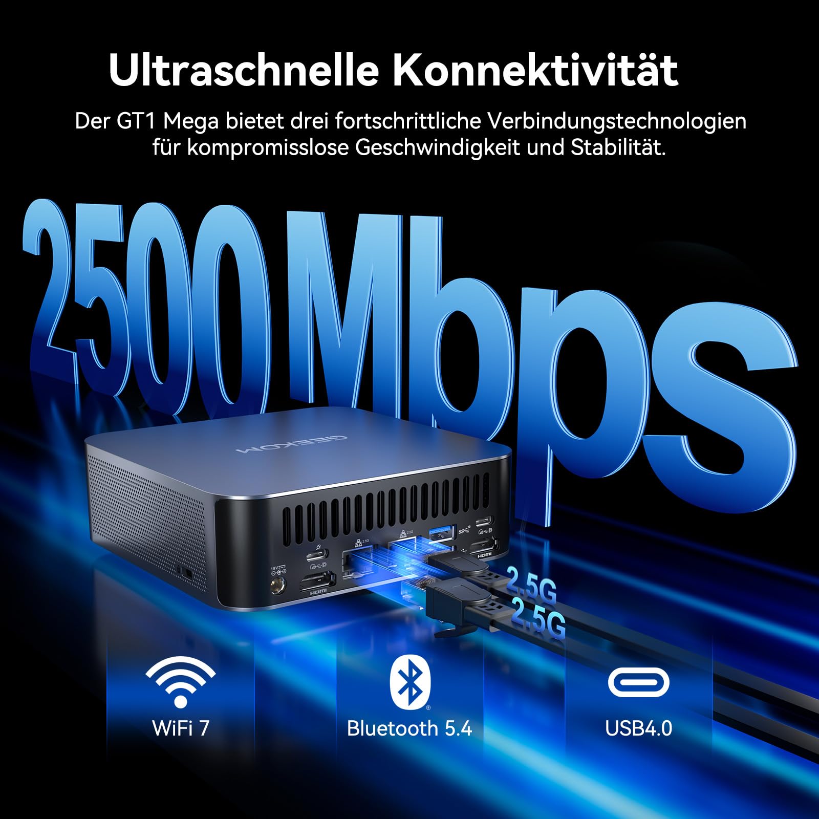 GEEKOM GT1 Mega AI Mini PC mit Intel Core Ultra 9 185H | 1TB SSD 16GB DDR5 | 6 USB Ports | 4 x 8K Display | 3-Jahren-Garantie | AR Echtzeitfunktion | Vorinstalliert Windows 11 Pro Mini Desktop PC 8