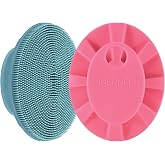 Silicone Face Brush Handheld Facial Cleansing Scrubber, Dark Green+Pink | Gentle Exfoliating, Massaging, Makeup Remover, Oil Remover, Food-grade Soft Bristle, Hygienic for All Skin Types, INNERNEED
