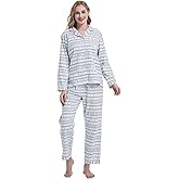 CHUNG Women Flannel Pajamas Set Brushed Cotton Button Tops Pants S-XL Sleepwear Loungewear Cozy Warm Winter