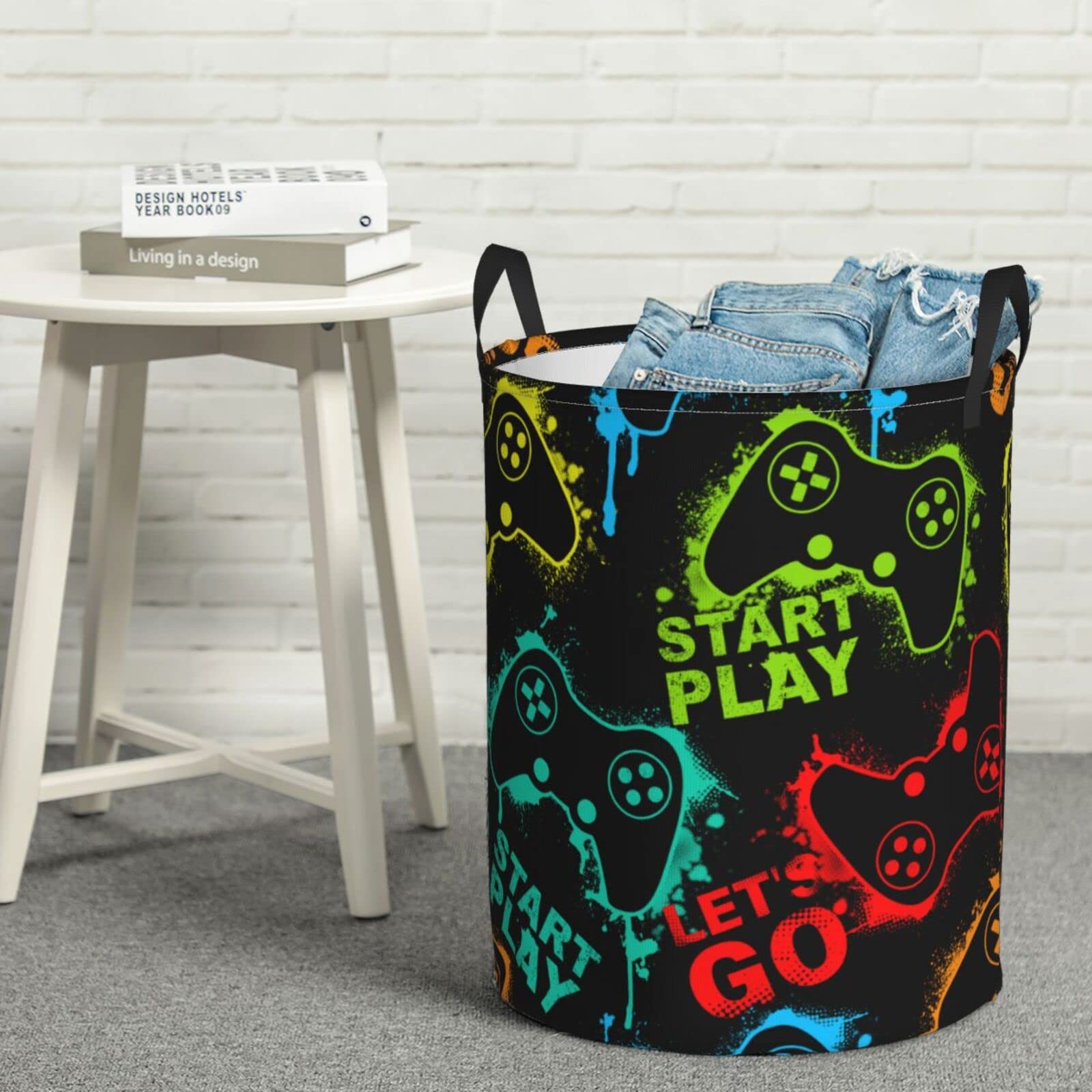 Gbuzozie Colorful Silhouettes Game Joystick Round Laundry Hamper Storage Basket Toys Clothes Organizer Bin For Home Bathroom Bedroom Dorm Nursery, 38l