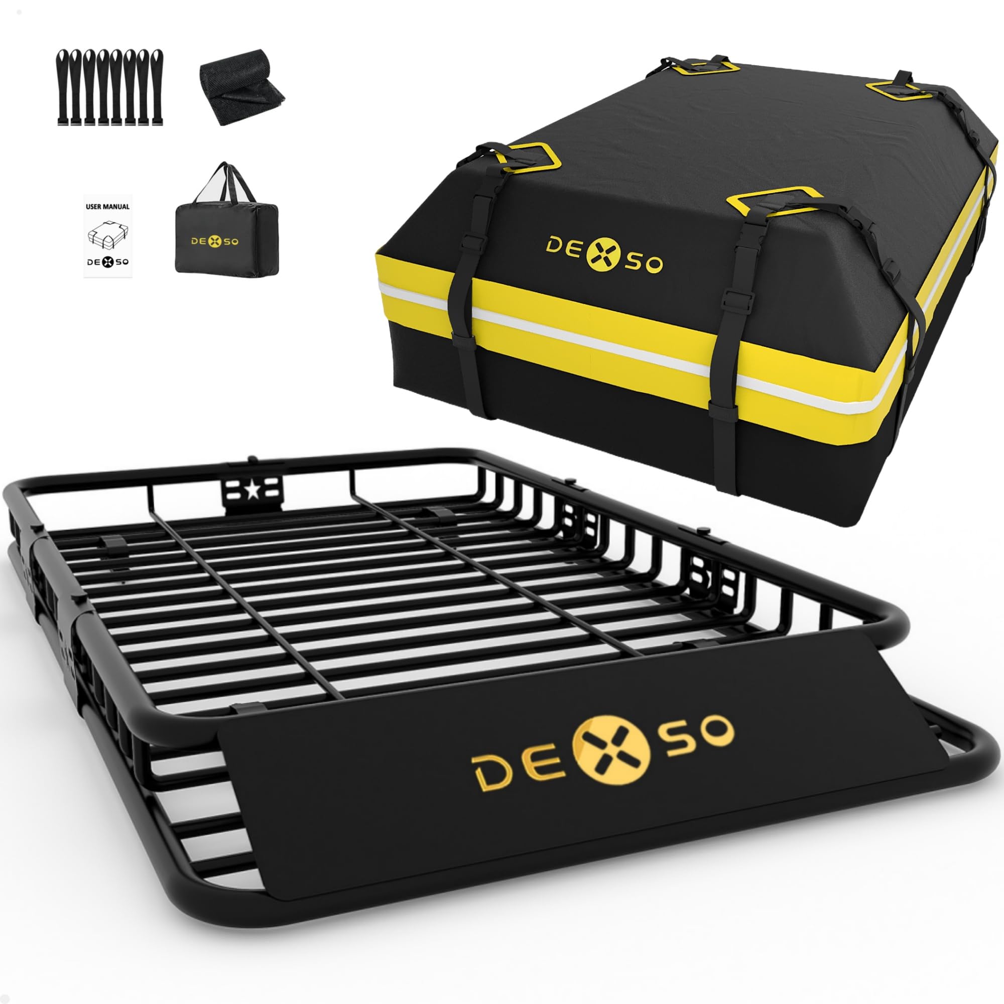 Photo 1 of 64" x 39" Universal Roof Rack Basket, 200 Lbs Capacity Rooftop Cargo Carrier Basket with 21 Cubic Feet (52" x 39" x 18") Waterproof Luggage Bag, for Suvs, Trucks, Vehiclesor Suvs, Trucks, Vehicles