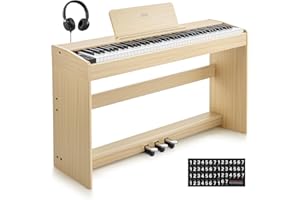 Eastar EUP-110 Digital Piano 88 Key Weighted Keyboard, Full-Size Home Electric Piano for Beginner, with Headphone, Music Stickers, Screen, 3-Pedal, Wireless Conection, Recording - Light Wood Color