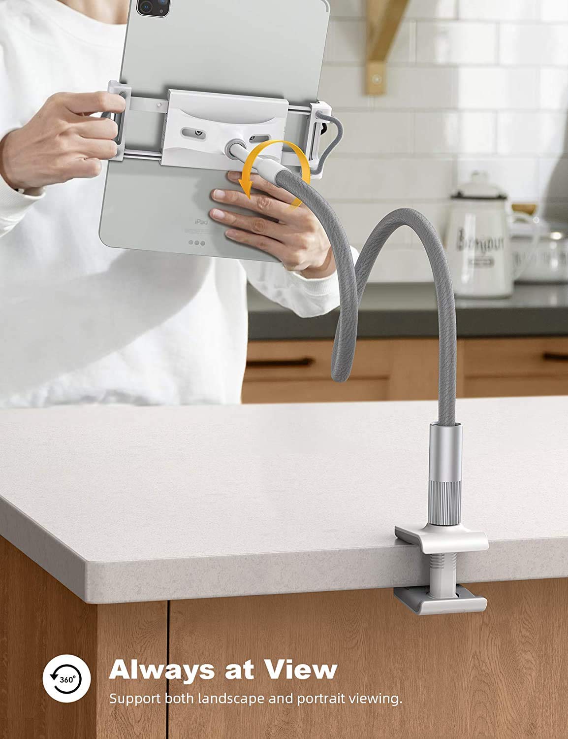 Lamicall Gooseneck Tablet Holder, Tablet Stand Flexible Arm Clip