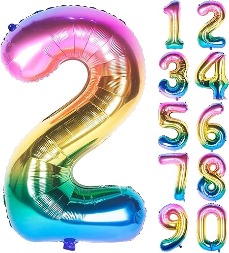Amazon Lausatek バルーン アルミ風船 数字2 ナンバー 40インチ 大きい 誕生日 ハッピーバースデー 飾り付け レインボー色 カラフル 記念日 パーティー 約90cm グラデーション 風船 バルーン おもちゃ