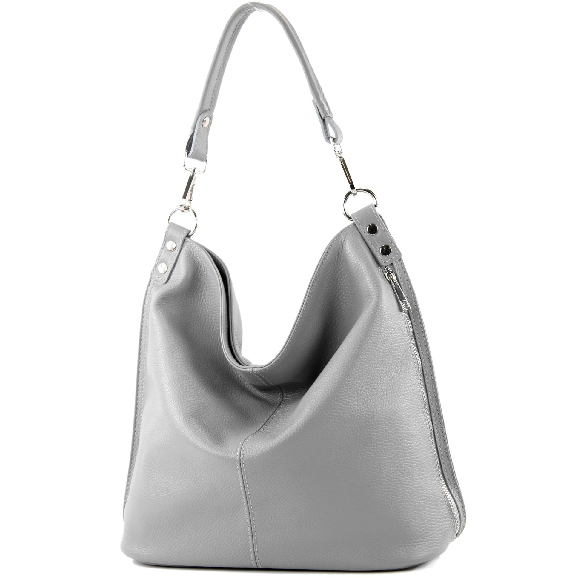 modamoda de - T177 - ital. Ladies leather shoulder bag, Colour:Tele gray