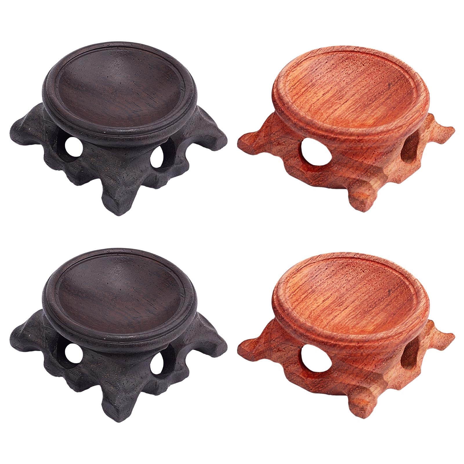 GORGECRAFT 4Pcs Wooden Crystal Ball Stand Wood Base Display Holder 2 Colors Carved Stump Miniature Pedestals for Ostrich Egg Ball Sphere Globe Stone Sculpture Home Office Interior Desktop Decoration