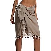 Eicolorte Beach Sarong Pareo Womens Semi-Sheer Swimwear Cover Ups Short Skirt with Tassels