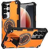 WMYUHAN for Samsung Galaxy S25 Ultra Case with Invisible Kickstand,Shockproof Wireless Charging,Compatible with MagSafe,Stress Relief & Military Drop Protection Magnetic Phone Case Cover 6.8".Orange