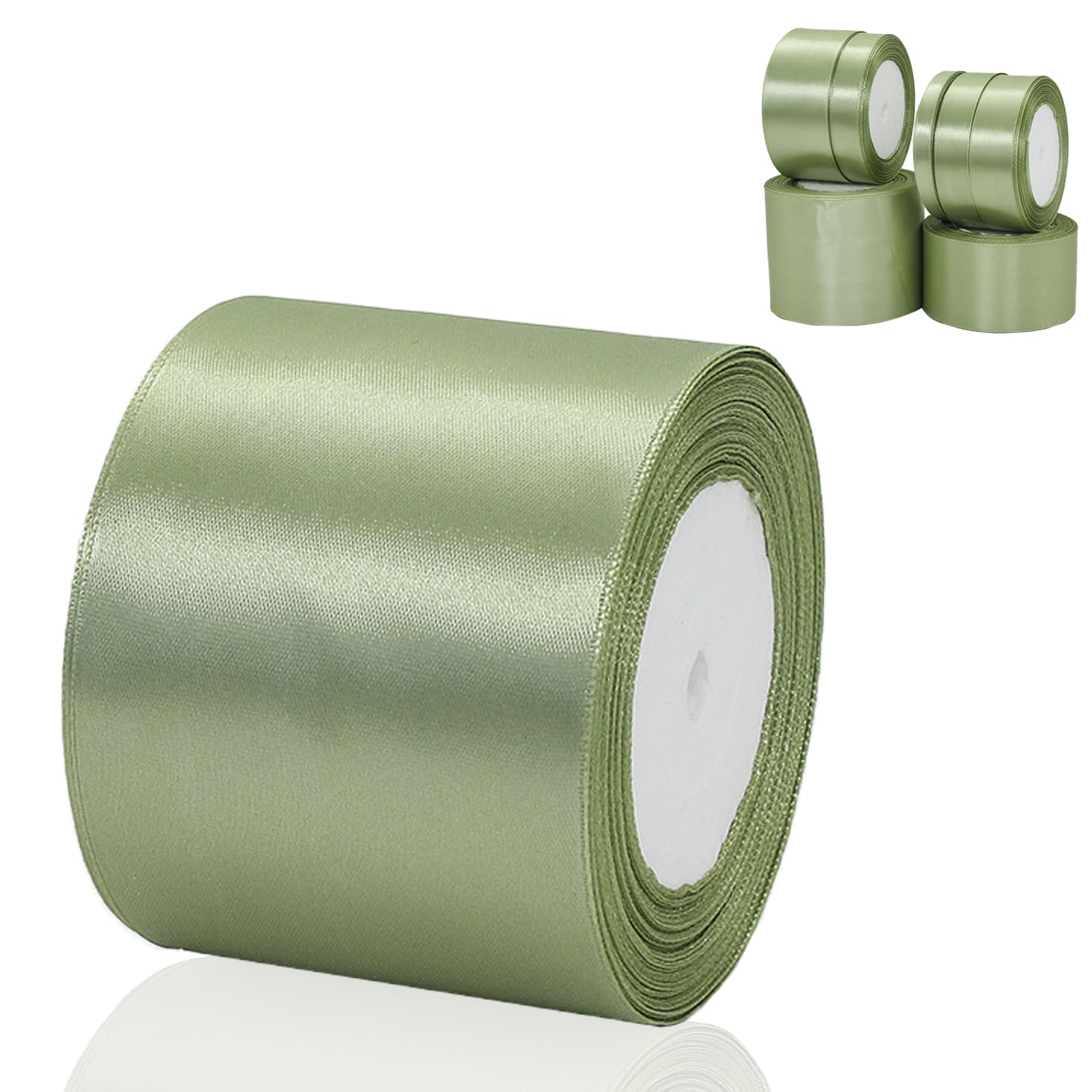 POPOYU Wide Sage Green Satin Ribbon 75mm (2.9 Inch) Ribbons Roll Fabric Thick for Gift Wrapping, 23m Thick Silk Ribbon for Crafting, Wedding Car, Hair Bows, Bouquets, Cake,Halloween Christmas Party