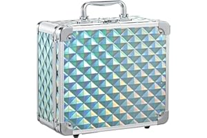 FAQUENC Makeup Case with Magnetic LED Mirror Travel Cosmetic Organizer Portable Makeup Box with Lighted Up Mirror Make Up Vanity Nail Box Lipstick Artist Storage with Lockable Dividers Brush Holder Shiny Blue
