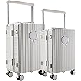feilario 2 Piece Set (20"/24") Aluminum Frame Hardside PC Carry on Luggage - Wide Handle Double Spinner Wheels Suitcase Built-In TSA lock & Cup Holder - White