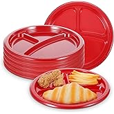 Lemecima 50 Pcs 10 Inch 3 Compartments Divided Plastic Plates Bulk Colorful Disposable Heavy Duty Round Dinnerware for Valentine's Day Wedding Birthday Party(Red)