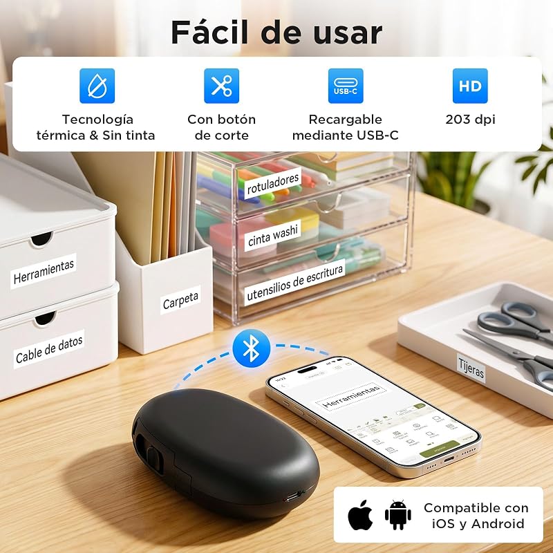 E10 Etiquetadora Bluetooth con con 3 Rollos 6m Impermeable Etiquetas