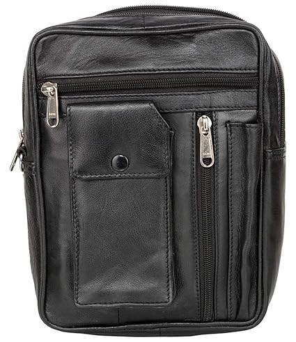 AspenLeather Genuine Leather Multipurpose Travel Kit Bag for Men, Black