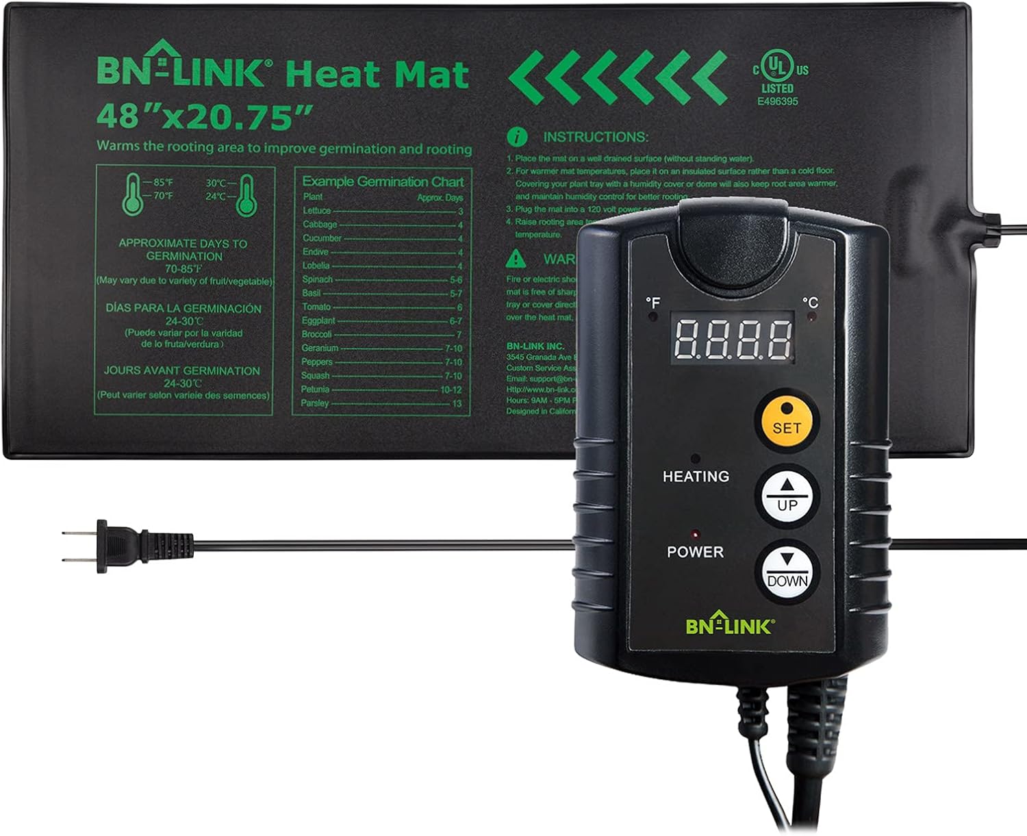 BNLINK Durable Seedling Heat Mat Heating Pad 48" x 20.75" with Digital