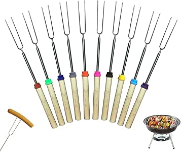 SPOKKI - Palos de asar con mango de madera, 10 piezas de tenedores para