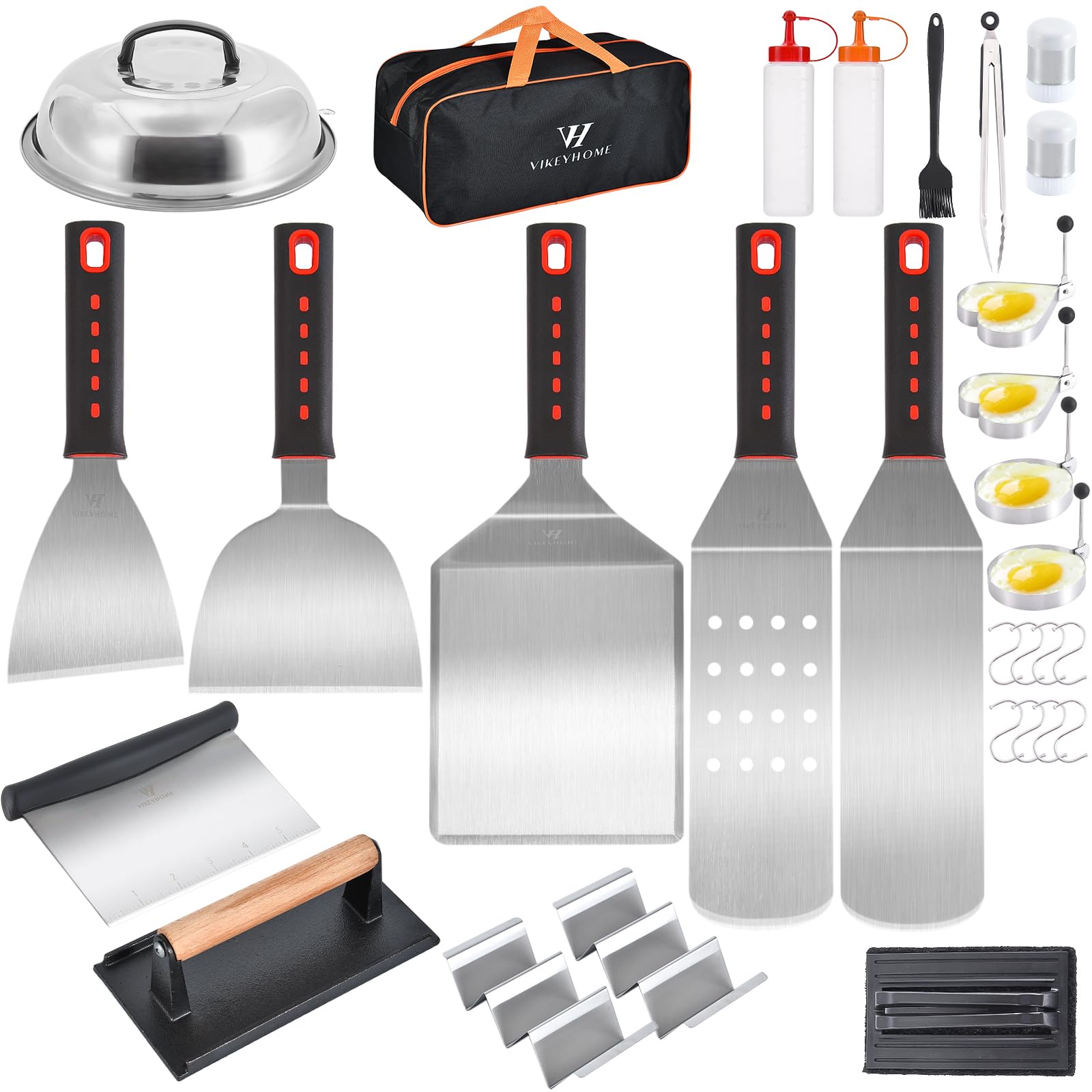 Photo 1 of **MISSING SOME PIECES**VIKEYHOME Griddle Accessories Kits, 30 Pcs Griddle Grill Tools Set, Professional Grill BBQ Spatula Set with Basting Cover, Spatula, Scraper, Bottle, Tongs, Egg Ring