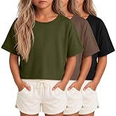 LessonZoo 3 Pack Girls Oversized Crop Tops | Girls, Crop Tops, Oversized, Short Sleeve, Boxy, Workout, Shirts, Back to School, 5-14Y