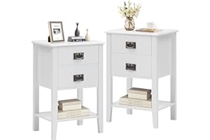 VECELO Nightstands Set of 2, Side End Table with Drawers for Bedroom, Living Room Sofa Bedside, Vintage Accent Furniture Small Space Storage Cabinet, Solid Wood Legs
