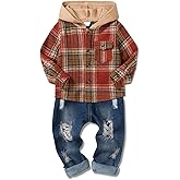 ZOEREA Toddler Baby Boys Clothes Outfits Kids Hoodie Flannel Shirts Set Plaid Hooded Tops +Jeans Pants Fall Winter 2-6T