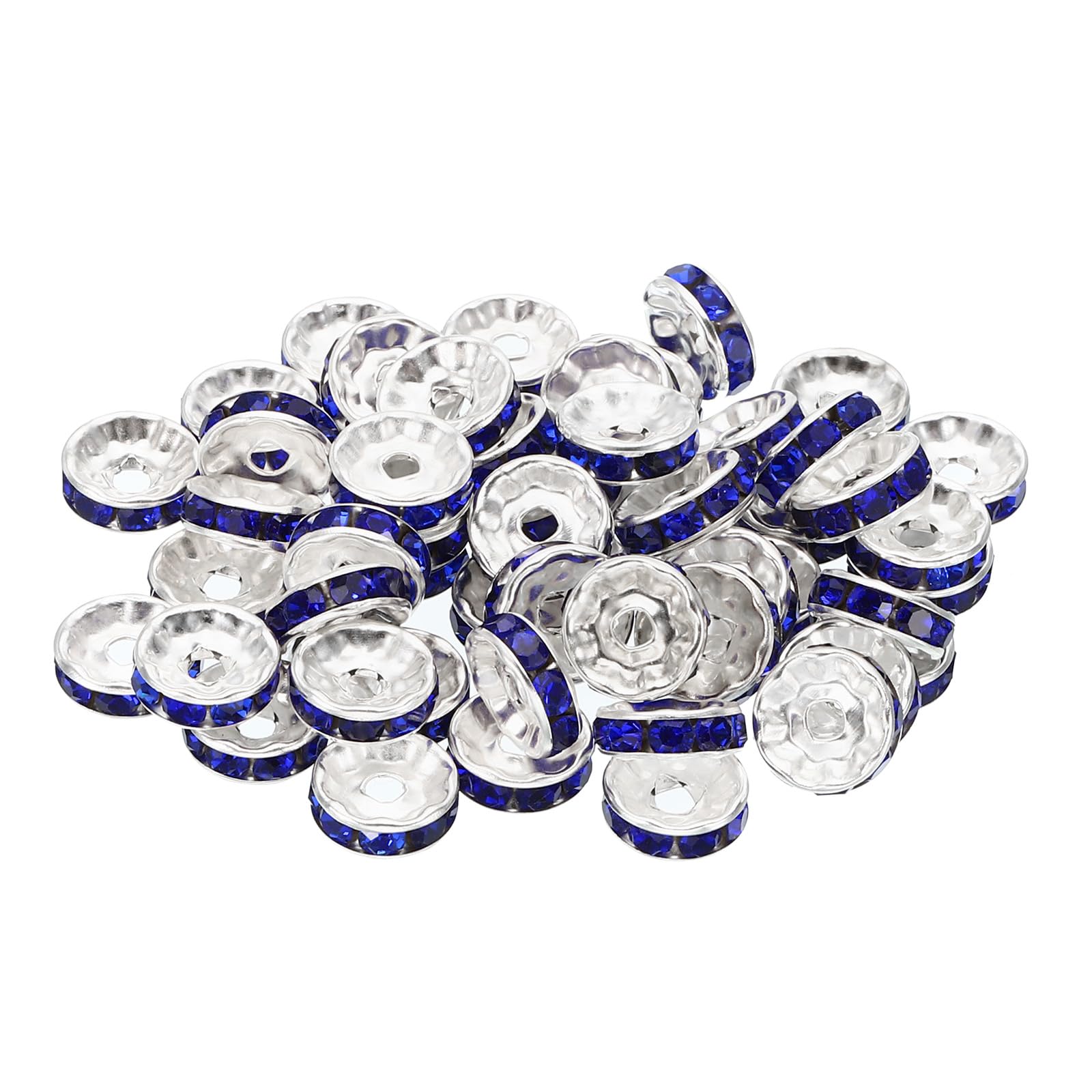 PATIKIL 10mm Spacer Beads, 100pcs Bead Spacers Rondelle Spacer Beads Rhinestone Charm Small Round Bulk Glass Beads Crystal for Making Bracelets Necklaces DIY, Dark Blue