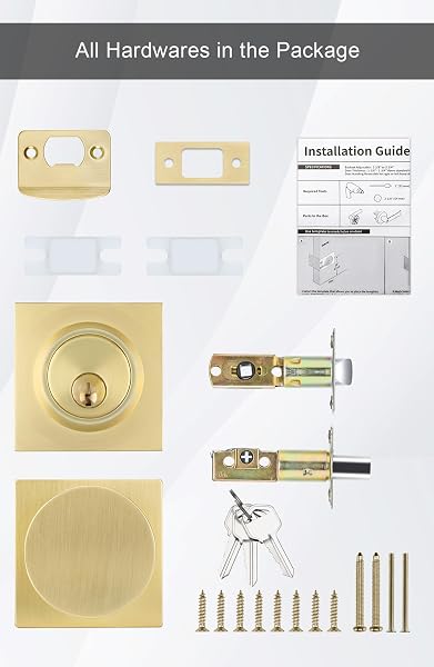 GOLDENWARM 2 PACK BRUSHED GOLD DOOR KNOB WITH DEADBOLT, CONTEMPORARY GOLD DOOR KNOBS EXTERIOR WITH DEADBOLT ZINC-ALLOY HEAVY DUATY BRASS FRONT DOOR KNOB AND DEADBOLT SET