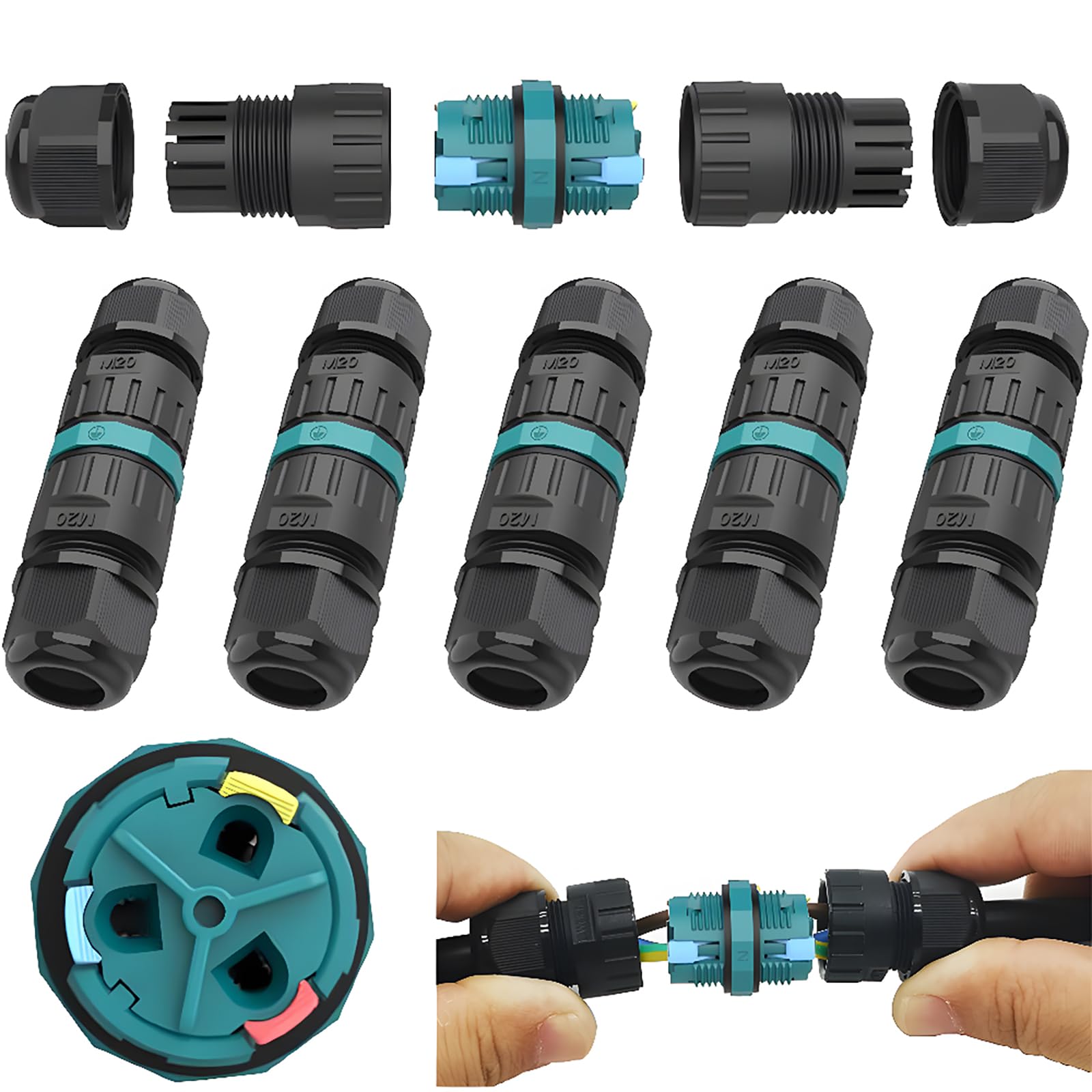 Waterproof Junction Box Outdoor Cable Connector, CTRICALVER Waterproof IP68 | M20 Sleeve Coupler Outdoor Cable Connection (5pcs)， A.W.G: 20-13, for 2 PIN/3 PIN Docking Cables