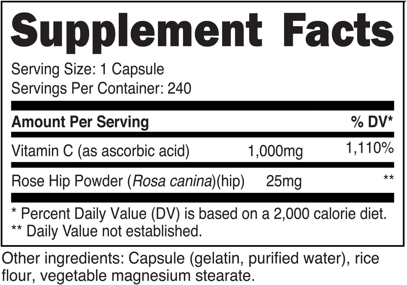 Nutricost Vitamin C with Rose Hips 1025mg, 240 Capsules - Vitamin C 1,000mg, Rose Hips 25mg, Premium, Non-GMO, Gluten Free Supplement: Health & Personal Care