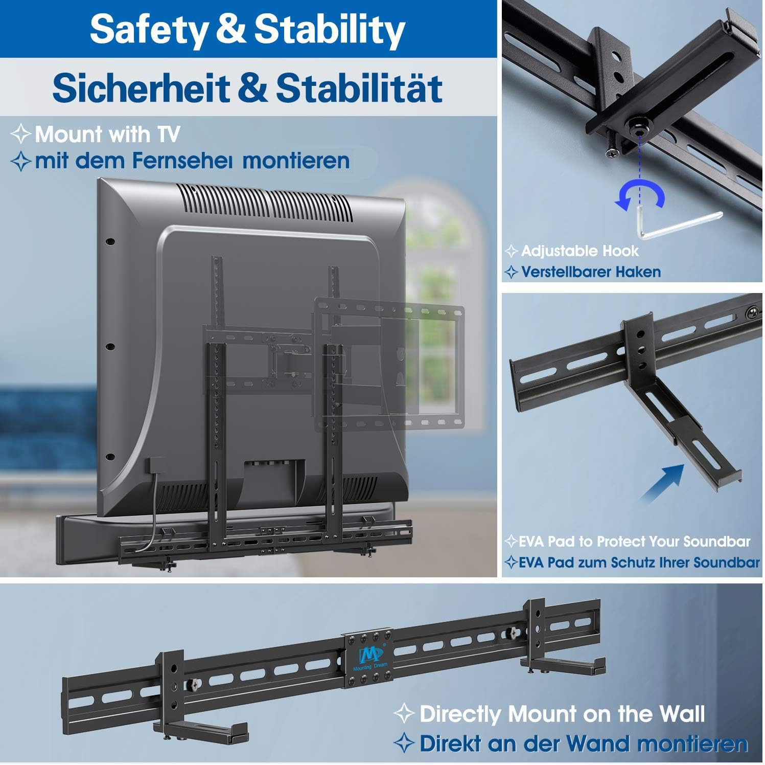 Mounting Dream Universal Soundbar Bracket Fits Soundbars with/without Holes, for Samsung Soundbar Sony LG PC Bose JBL Bomaker - Image 5