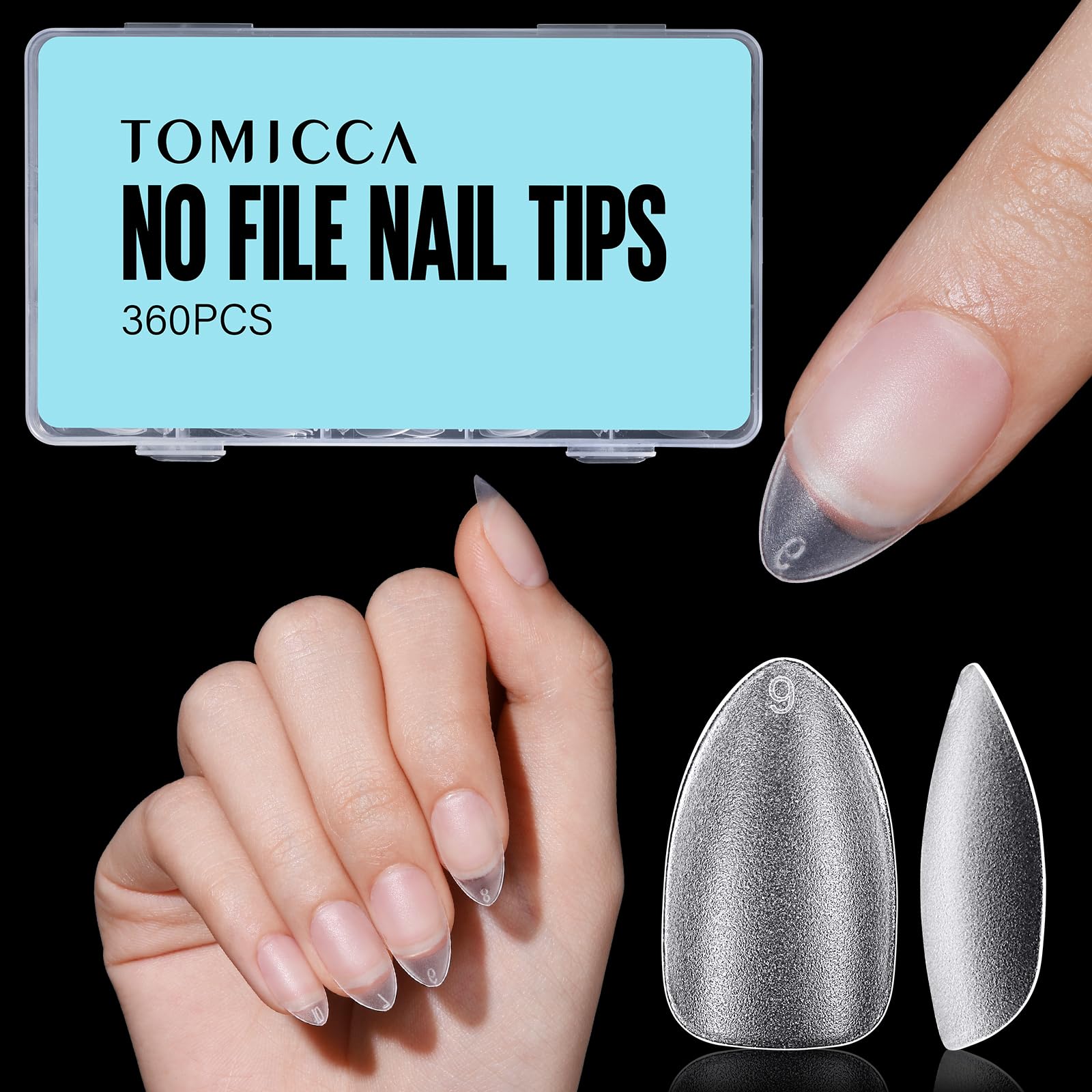 TOMICCA 360pcs Short Almond Gel Nails - No File Matte Full Cover Tips for Soak Off | 15 Sizes UK Salon & Home Kit, Pre-Buffed Gentle Fit Soft False Nails — image 1