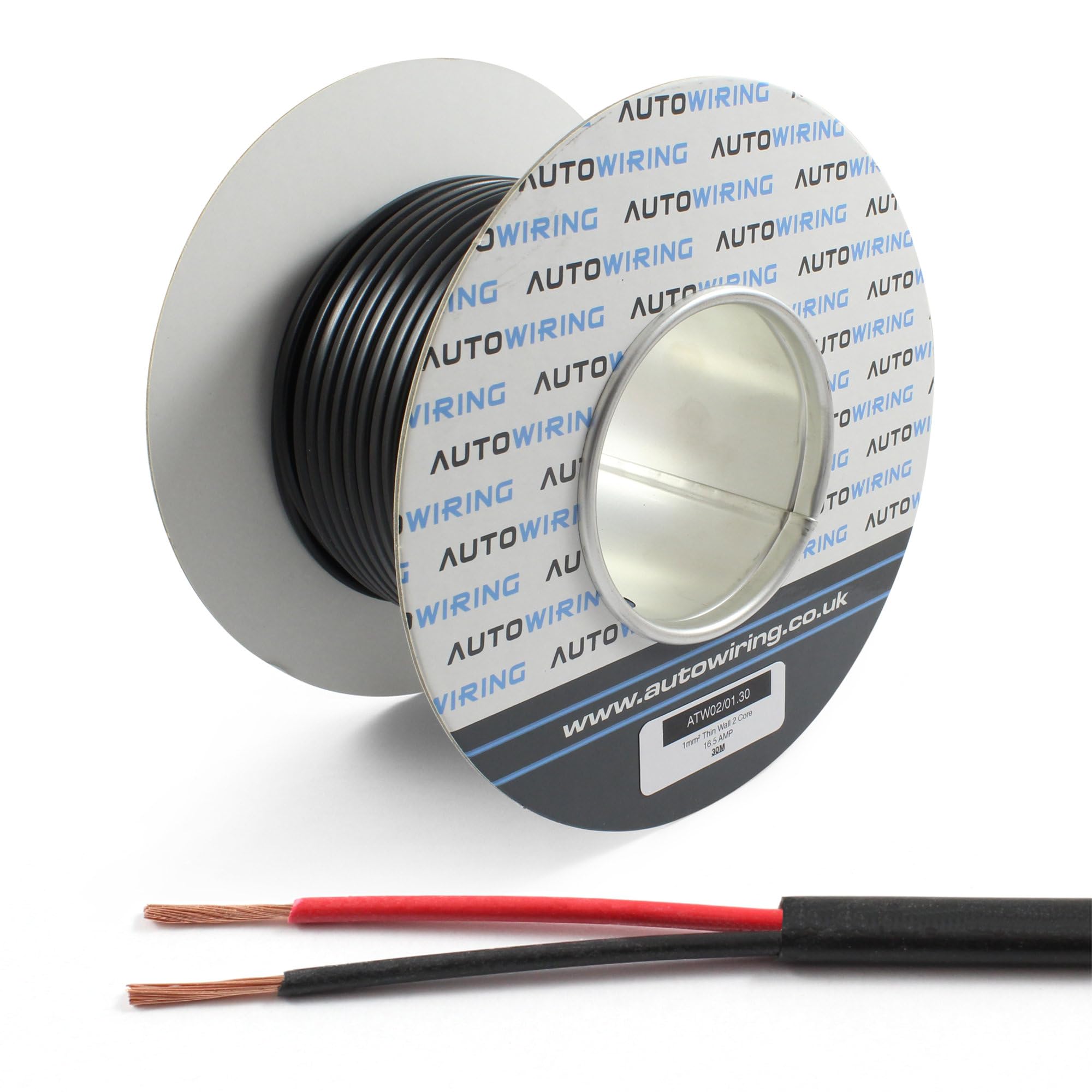 Automotive FLAT Twin 2 Core Cable 12v 24v Thin Wall Wire (16.5 AMP Rated 1mm² 18 AWG) 10/30/50/100 Metre (100M Roll)