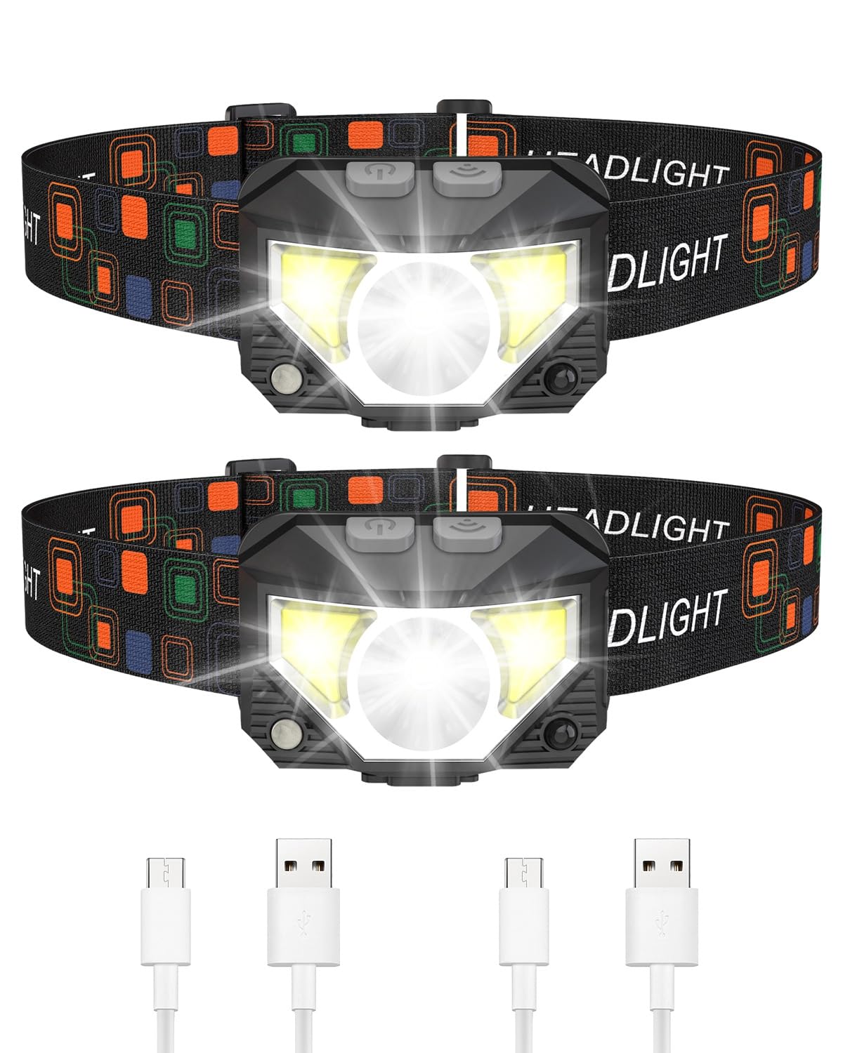 Victoper Head Torch Rechargeable, 2 Pack Running LED Head Torch 2500L 8 Modes Headlamps 60°Adjustable IPX4 Waterproof Head Light for Running Camping Fishing Cycling Kids Adult, Red,White