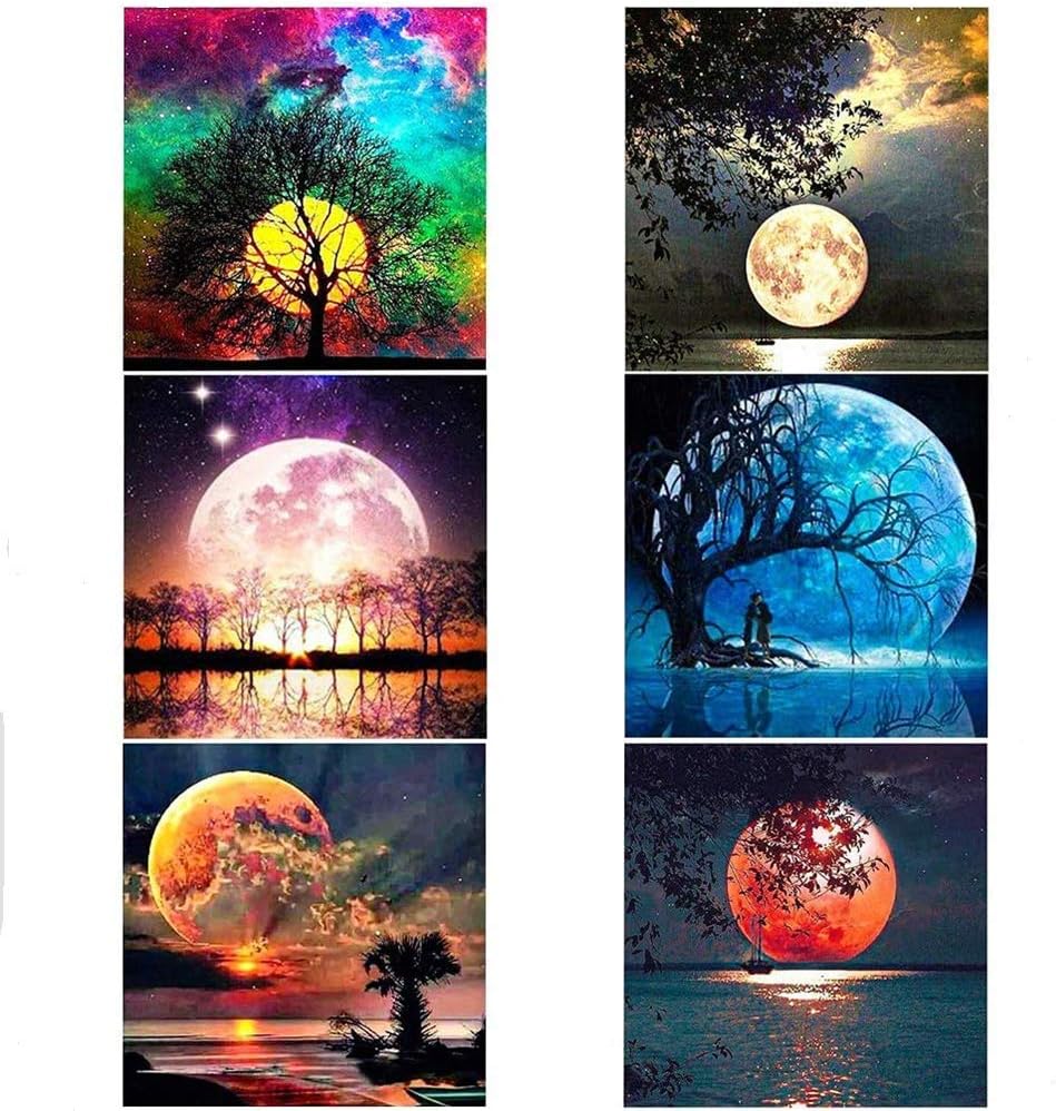 5D Diamond Painting Kit Beautiful Moon Full Drill Diamond Embroidery Painting DIY Embroidery Cross Stitch Painting for Home Wall Decor (6 Pack)